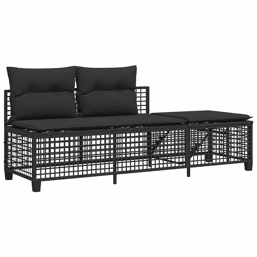 3 Piece Garden Corner Sofa Set with Cushions Black Poly Rattan