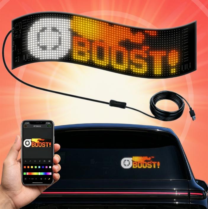 Smart LED Car Sticker: Full Color Flexible Display with Bluetooth Scrolling Subtitles for In-Car Advertising.