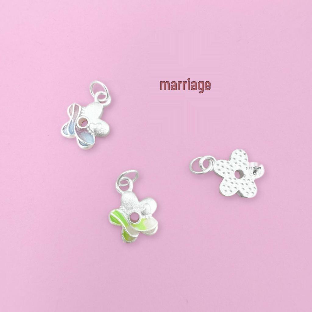 Sterling Silver S999 Colorful Flower Resin Pendant for DIY Jewelry – Necklace, Bracelet, Beading, and Braided Rope Accessories.