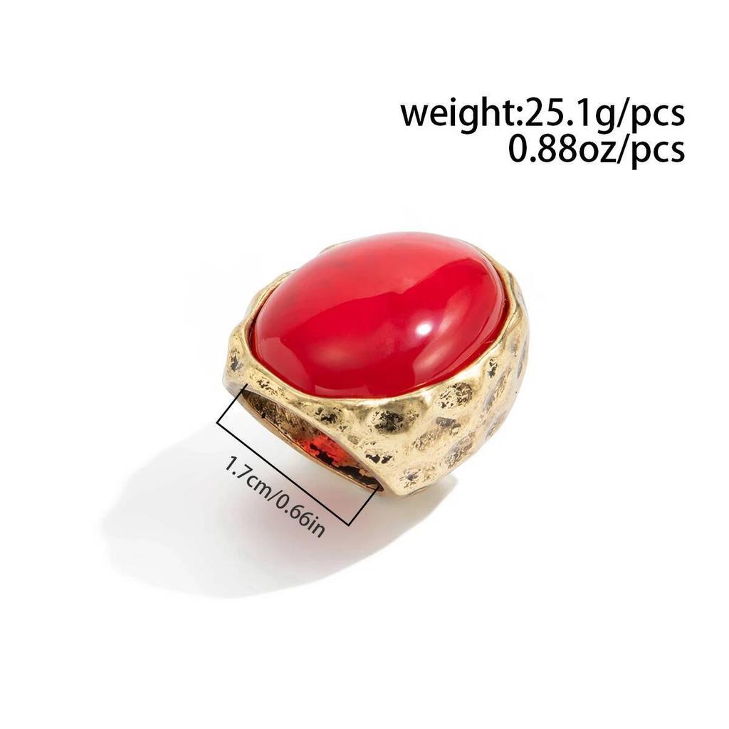 Salircon Vintage Chunky Red Color Geometric Oval Wide Rings Women Trend Personality Handmade Finger Ring Party Accessory Jewelry