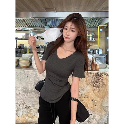 2025 Summer Chic Solid Color Slim Fit V-Neck T-Shirt for Women