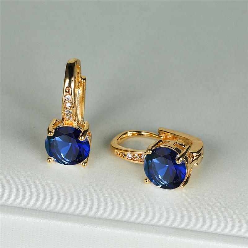 Dainty Gold Color Classic Red Blue Round Zircon Clip Earrings Mystic Rainbow Crystal Stone Wedding Jewelry For Women