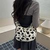 Fashi Cow Print Corduroy Shoulder Bags for Women Large Capacity Multi-Pocket Ladies Messenger Bag Simple Casual Handbags Tote