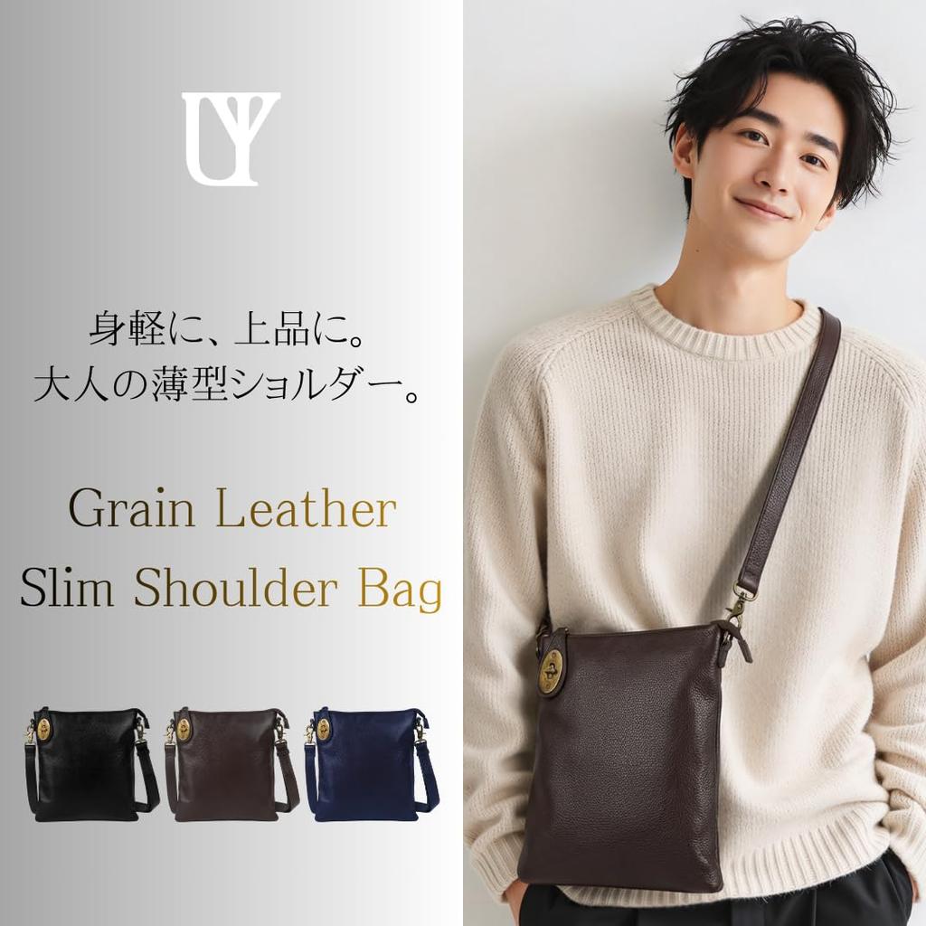 UYBAG [Genuine Leather Bag for Traveling Lightly] Men's Slim and Small Leather Shoulder Bag, uy31 (02.Brown)