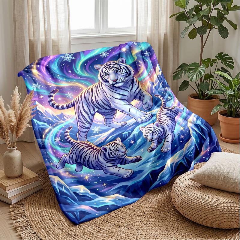 Tiger Dance in Jungle Theme blanket Lightweight Warm Flannel Blanket Decorative Throw Blanket for Home Decoration