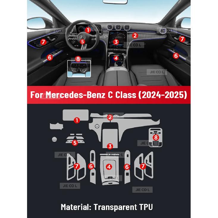 Interior TPU for Mercedes Benz C Class 2024 2025 Protective Film Cover Anti-Scratch Gearbox Panel Navigation Screen Automotive
