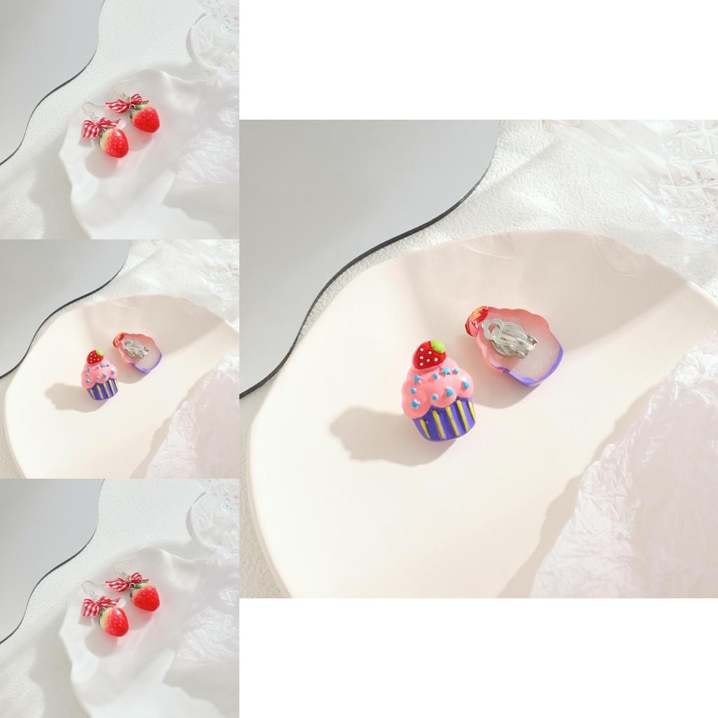 Strawberry Cake Earrings Adorable Girls Sweet Bow Design Non Pierced Ear Clips
