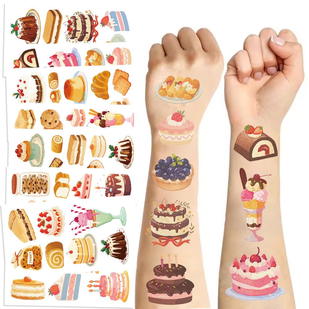 

New Cartoon Dessert Cake Tattoo Stickers Waterproof Party Gift Funny Face Stickers Dessert series (10 sheets/pack)