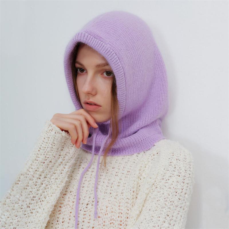 High Quality Rabbit Fur Women Knitted Hat Fashion Solid Balaclava Cap Autumn Winter Hats Korean Designer Warm Pullover Snood Hat
