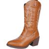 Direct supply of V-mouth western cowboy boots women's middle heel pointed knight boots large size leather boots