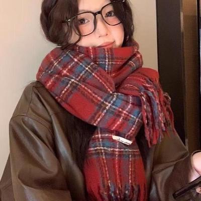 Damen Roter Ankara Karopullover - Weihnachten & Herbst/Winter Warmer Vielseitiger Schal