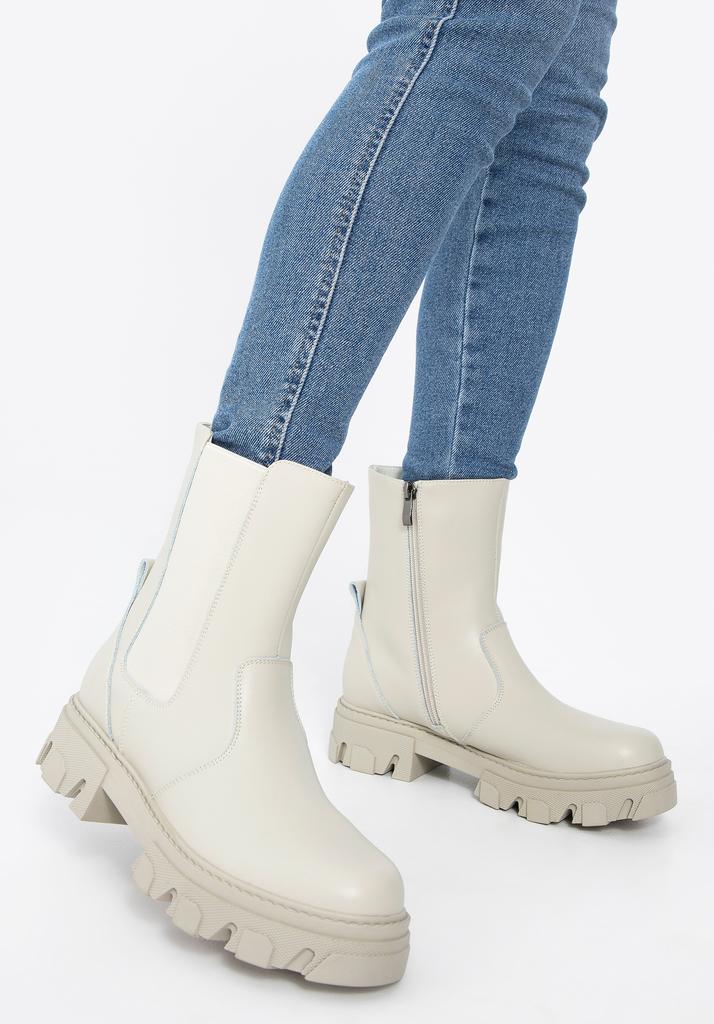 Wittchen Women's Leather Chelsea Boots On A Gray Beige Platform, Gray Beige, Natural Leather