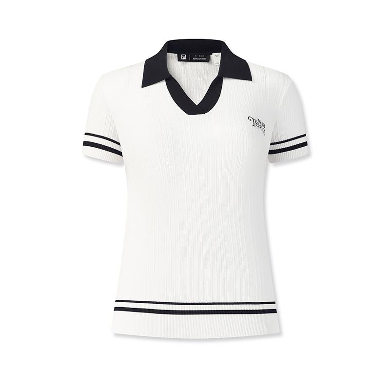Fila Tennis Fashion Simple Classic Retro Tennis Sports Casual Versatile Comfortable Striped Knitted Short Sleeve Top Women tops A11W623401FWT