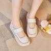 Women Vintage Mary Jane Ballet Flats Soft Leather Square Toe Loafers Strappy Moccasins