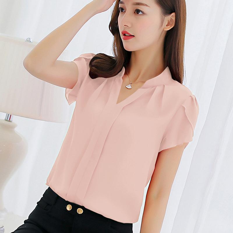 Frauen Hemd Chiffon Bluse Femininas Tops Kurzarm Elegante Damen Formale Büro Bluse Chiffon Hemd Kleidung Neue