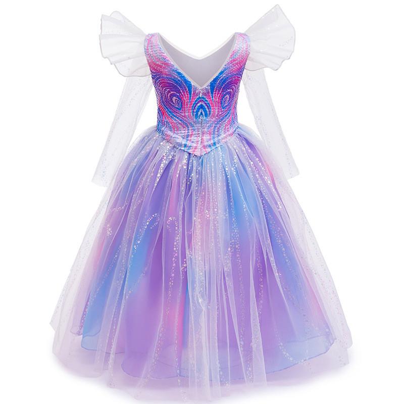 Kids Girls Witch Long Sleeves Princess Mesh Tutu Dress Princess Halloween Cosplay Costumes