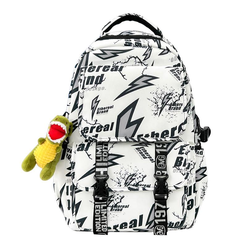 Lightning Print Backpack Large Capacity Graffiti Unisex Schoolbag Junior High School Student Backpack