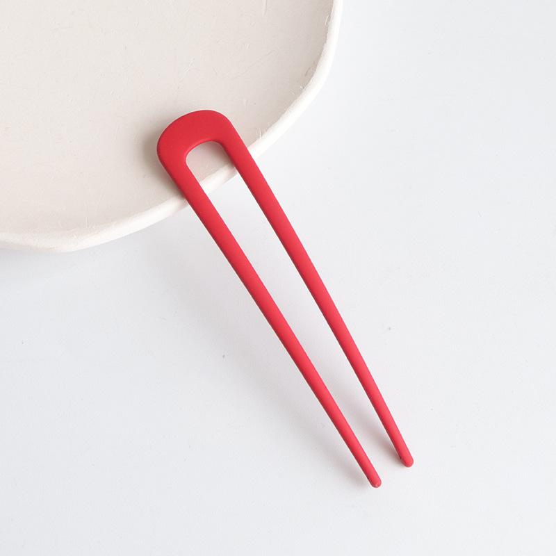 

Металлическая U-образная шпилька для пучков в античном стиле, матовая - Простая вставная расческа в стиле Ханьфу, однотонные конфетные цвета красный