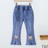 Spring and Autumn New Girls Denim Trousers Elastic Printed Denim Trendy Children's Trousers Single Trousers