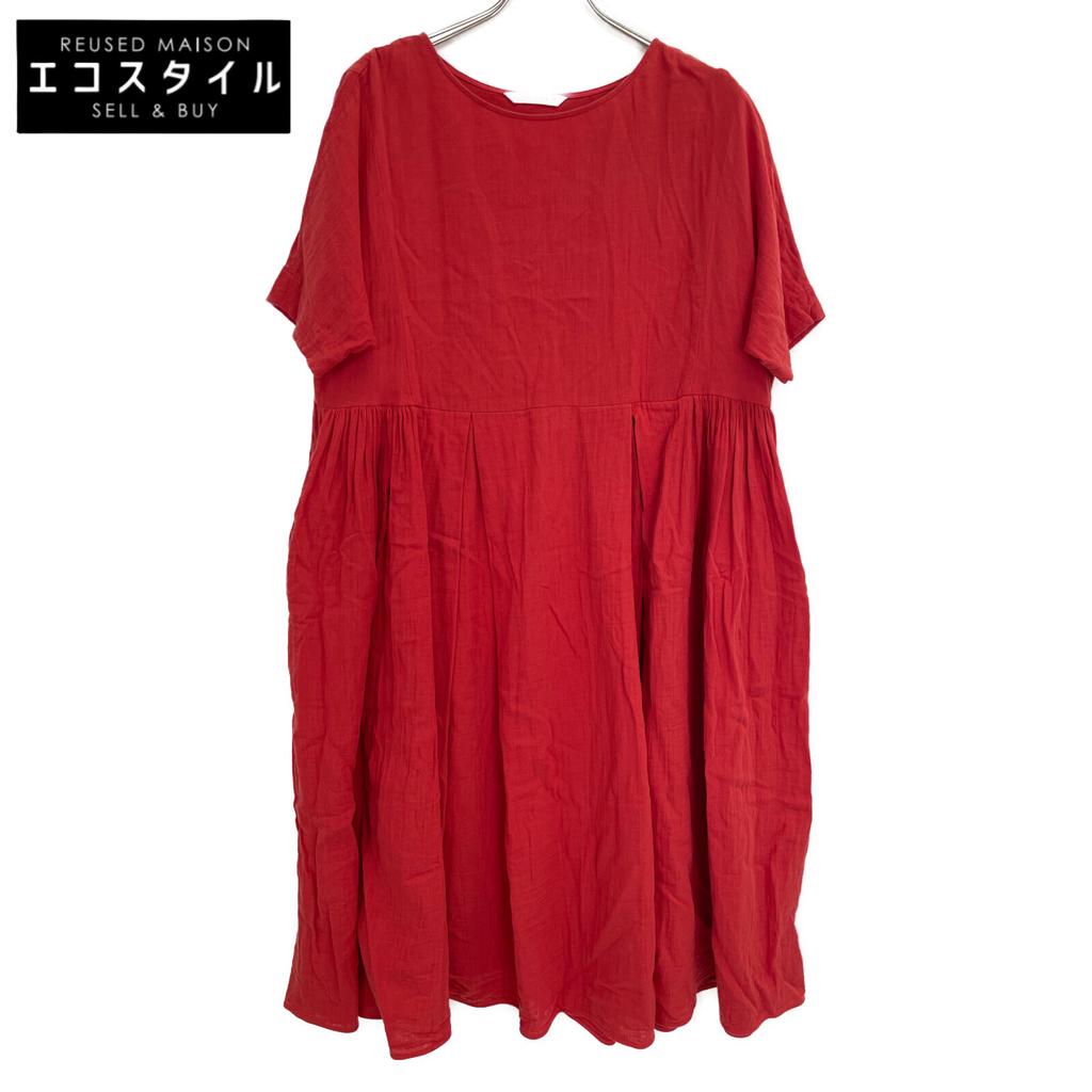 PLAIN PEOPLE Red 100% Cotton Double Volume One Piece Dress 2 RedUsed