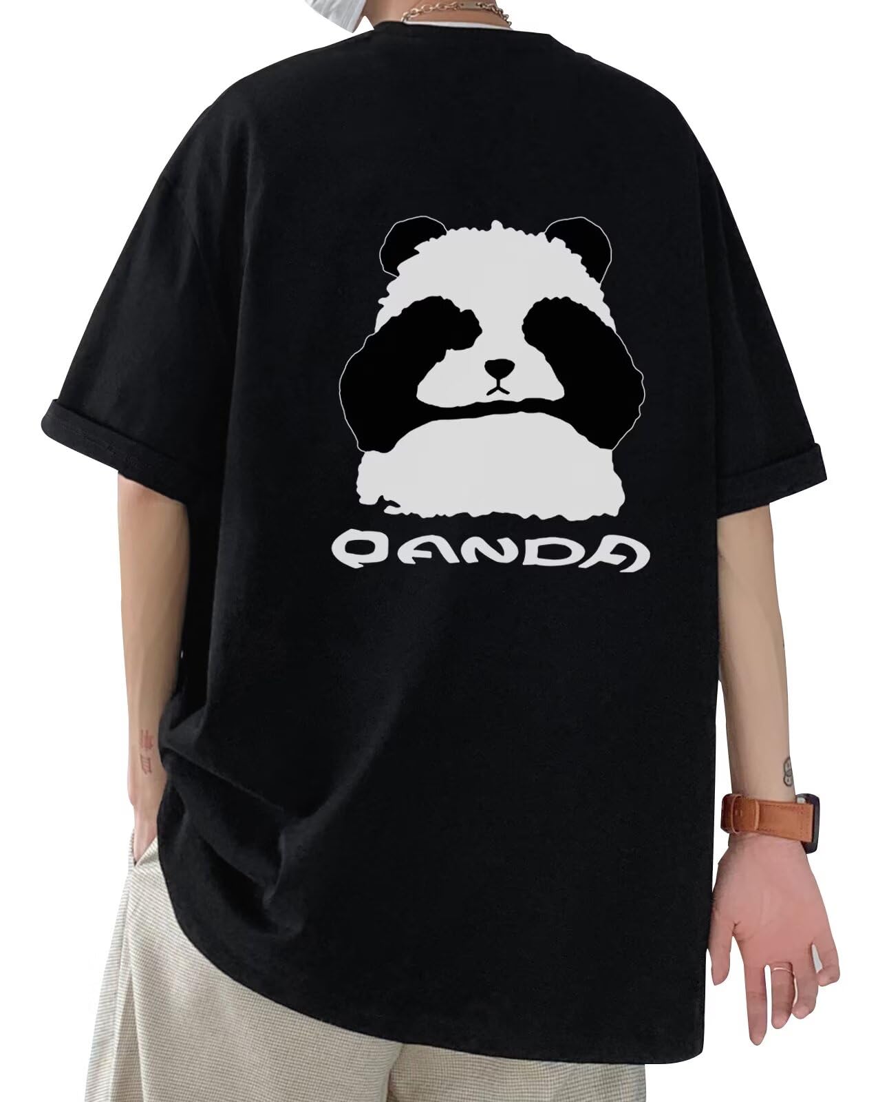 

Мужская футболка на каждый день на лето Prinior из хлопка с принтом панды, свободная спереди, удобная, с рукавом до локтя, милая, по фигуре, с принтом, дышащая,
