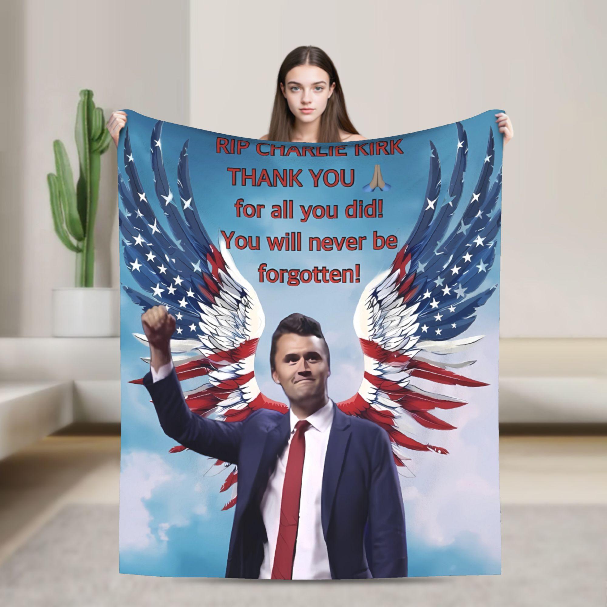 Чарли Кирк Ангельский Защитник Одеяло Качество Теплое Мягкое Плед Зимнее Путешествие Гостиная Принт Покрывало 30x40in