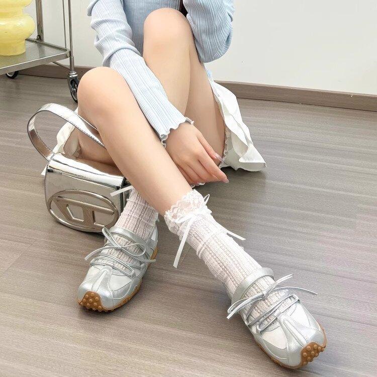 Inner Height Increase 5cm Mary Jane Women's Shoes 2025 Summer New Casual Sports Shoes Round Head Shallow Mouth Ballet Shoes Tide