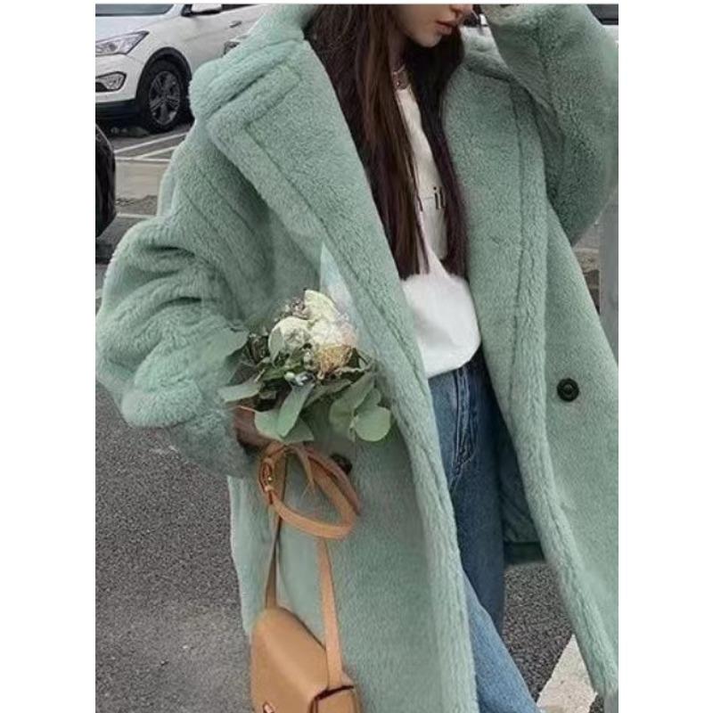 Teddy bear coat women's long thickened imitation lamb wool plush coat imitation sheep shearing cotton clothing winter loose