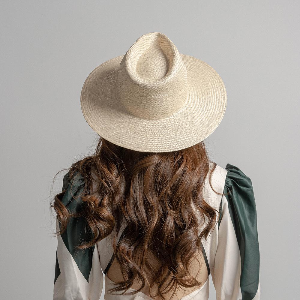European, American spring and summer new hand-woven natural golden grass jazz hat outdoor travel sunscreen Panama straw hat tide