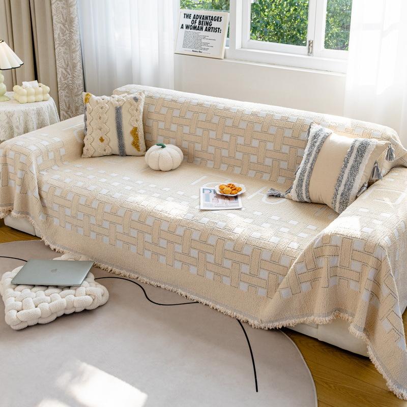 Cream Style Sofa Towel New Autumn and Winter Thickened Plush Plaid Sofa Cover Cloth High-end Sofa Cover Blanket