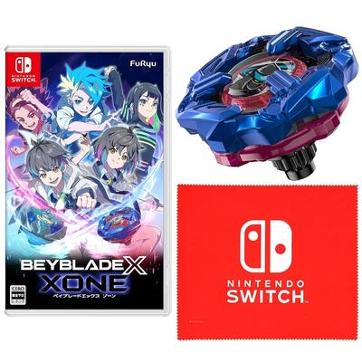 Beyblade X XONE - Bonus del Fabricante Switch Cuchillo Shinobi 4-60LF Recubrimiento Metálico Azul Incluye paño de microfibra con diseño del logo de Nintendo