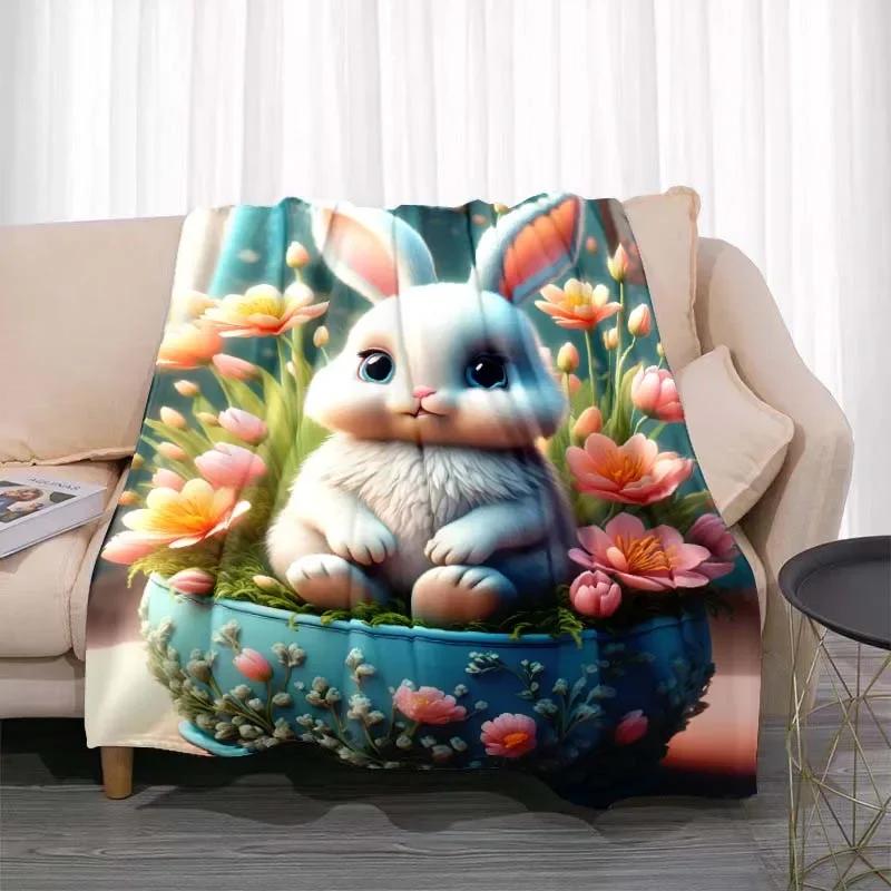 3D Cartoon rabbit pattern printed blanket for living room bedroom home decor children's room bed blanket picnic blankets Luxury
