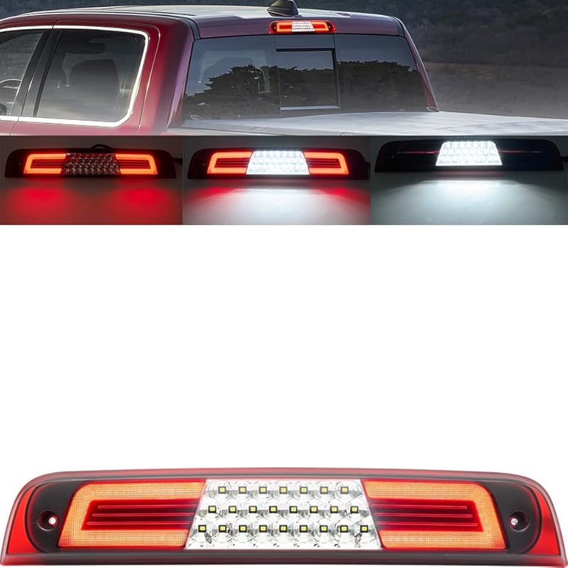 RAM 1500 LED 3Rd Brake Light For 2024 2025 RAM 1500 Rebel HFE Laramie Red Lens Third High Mount Stop Brake Lamps White LED Rear Center Roof