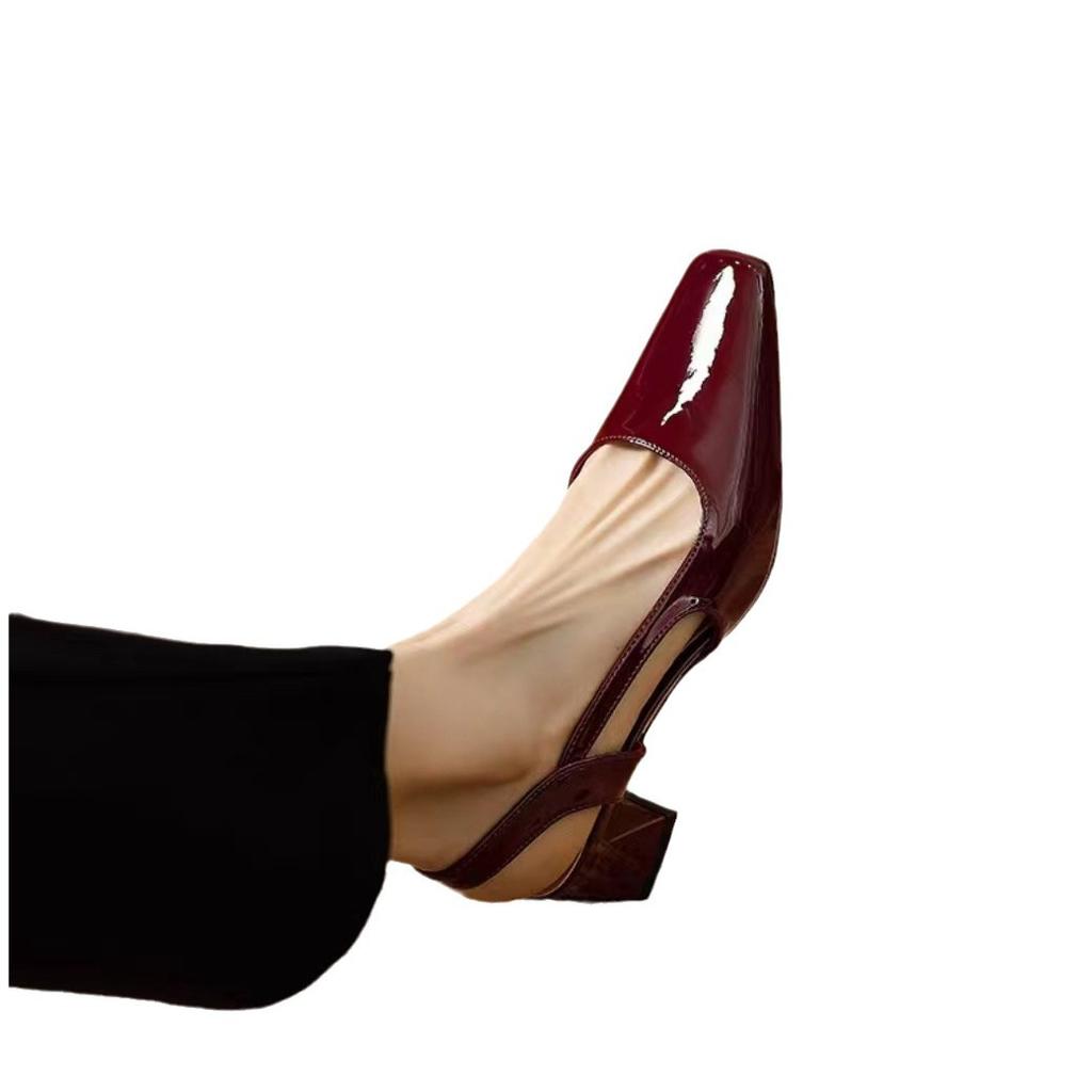 Fashion square toe high heels sandals women japanned leather slingback summer shoes ladies party shoes sandalias de mujer verano 2025