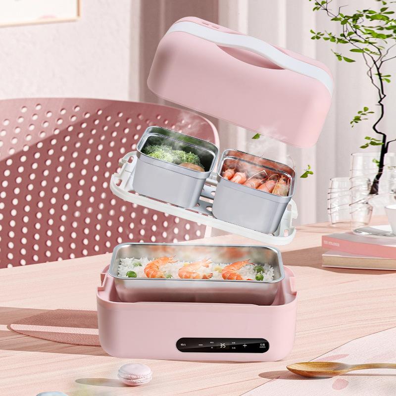 Double-Deck Steaming and Boarding Heating Lunch Box, Plug-in Insulation, Portable Self Heating Lunch Box for Office Workers