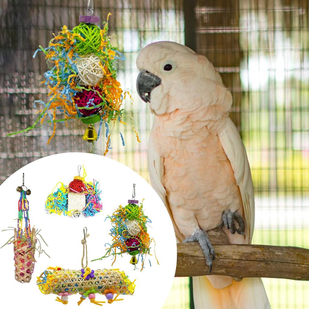 Foraging Toys For Birds 4 Pieces Parakeet Foraging Toy Parrot Supplies Colorful Chew Play Set For Cage Climbing Perches Hangers