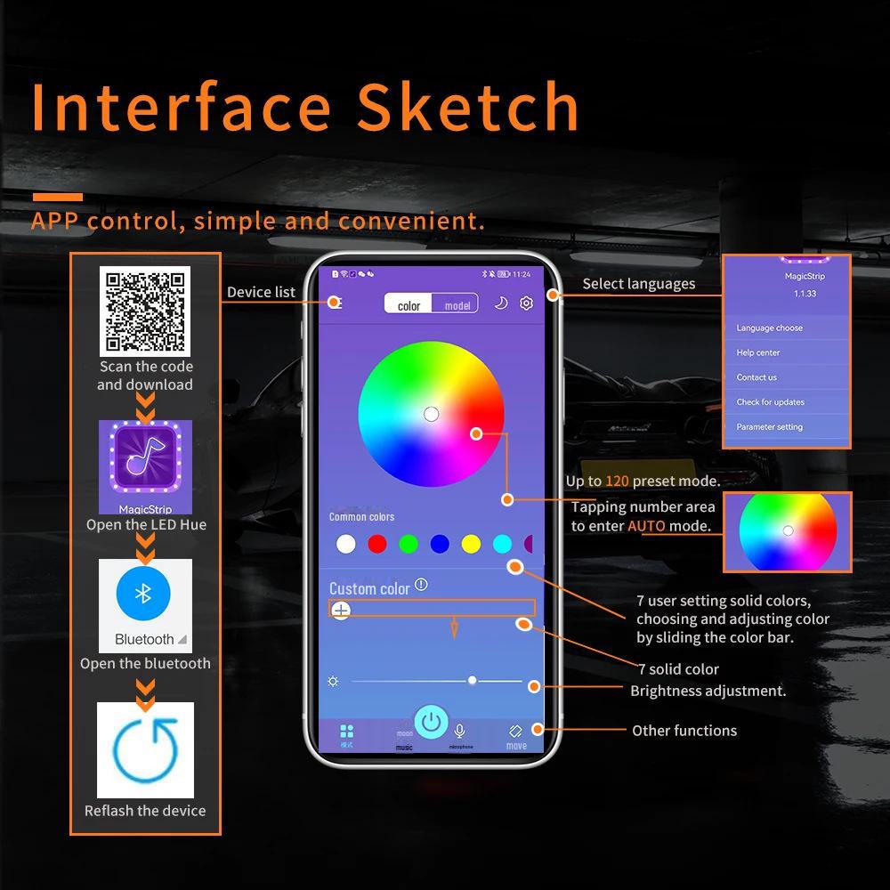 WANGHOI LED Angel Eye Headlight: Bluetooth-Controlled Color-Changing Daytime Running Lights