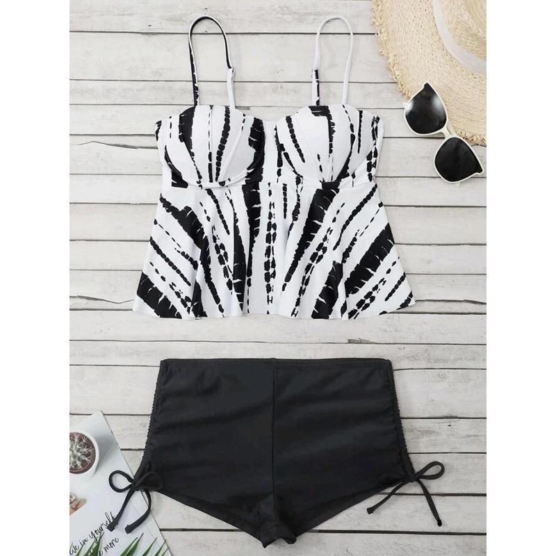 

Тай-дай Пеплум Танкини Купальник из двух частей Женский 2025 Пуш-ап Шорты Купальный костюм Женский Купальщики Купание Плавательный костюм Пляжная одежда S