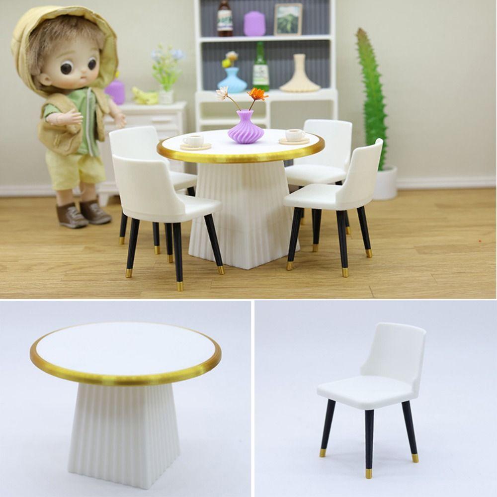 Plastikowe 1/12 Domki dla lalek Stoły jadalne Mini Krzesła do stołu jadalnego Model Akcesoria dla lalek Zabawki