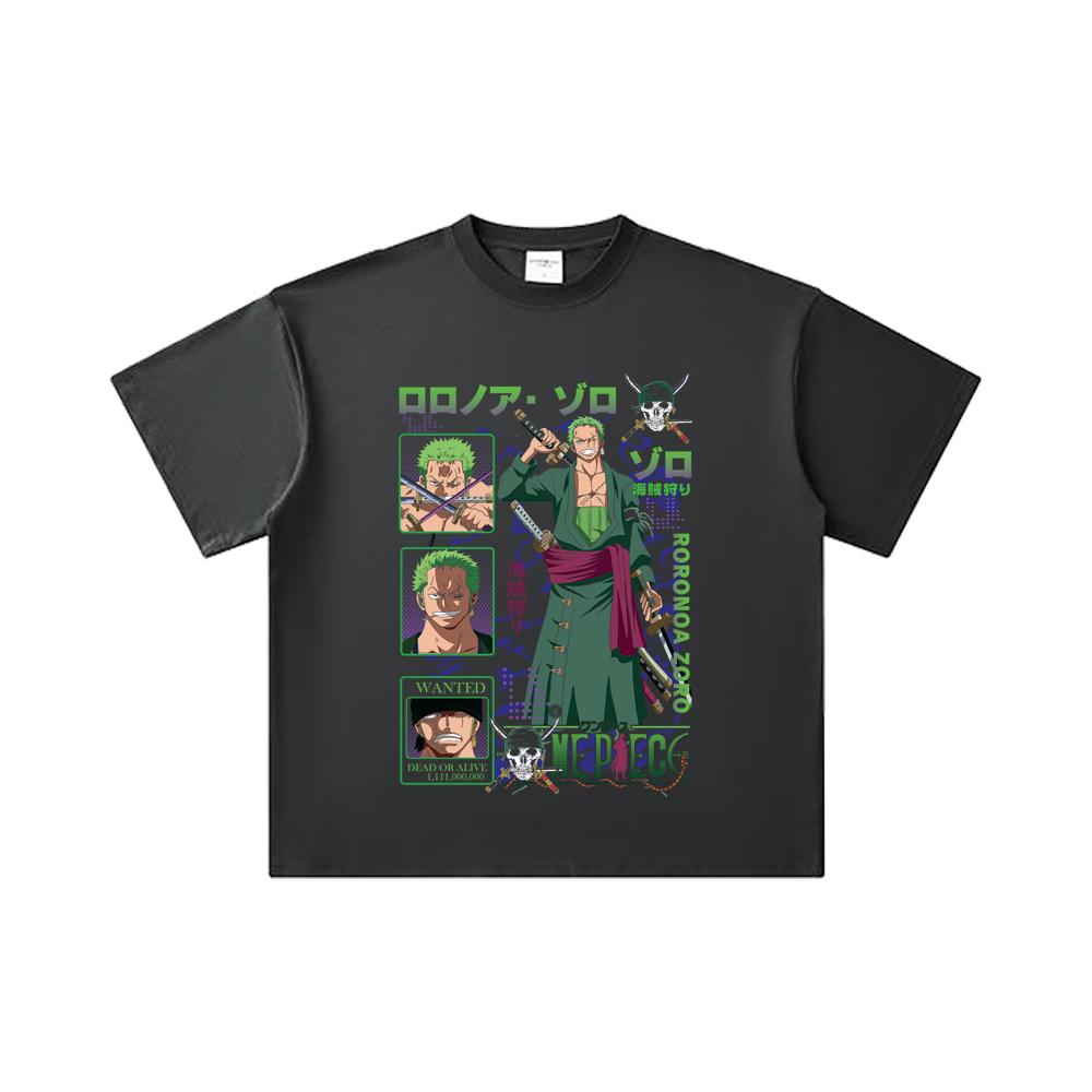 260 GSM Double Yarn 32 Count 100% Cotton One Piece V24 Zoro Print Unisex Heavy Cotton T Shirt