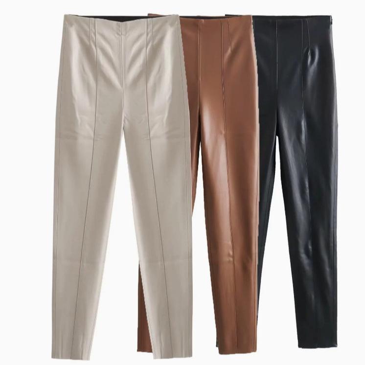 2025 Autumn/Winter Women's Slimming High-Waisted Faux Leather Leggings