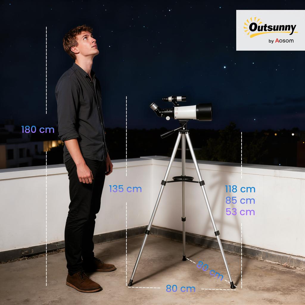 Astronomical Telescope, 70 mm, 40X and 16X Refractor, Adjustable Tripod, 80 x 80 x 135 cm, White
