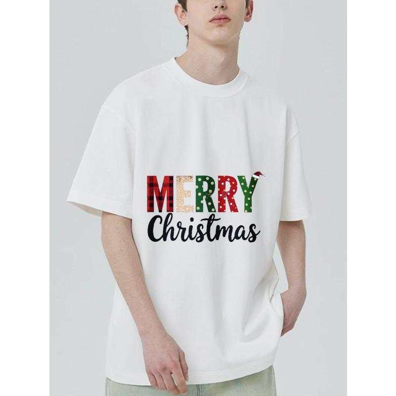 Merry Christmas T Shirt Black Plaid and Polka Dot Print Merry Christmas Text Holiday Party Wear