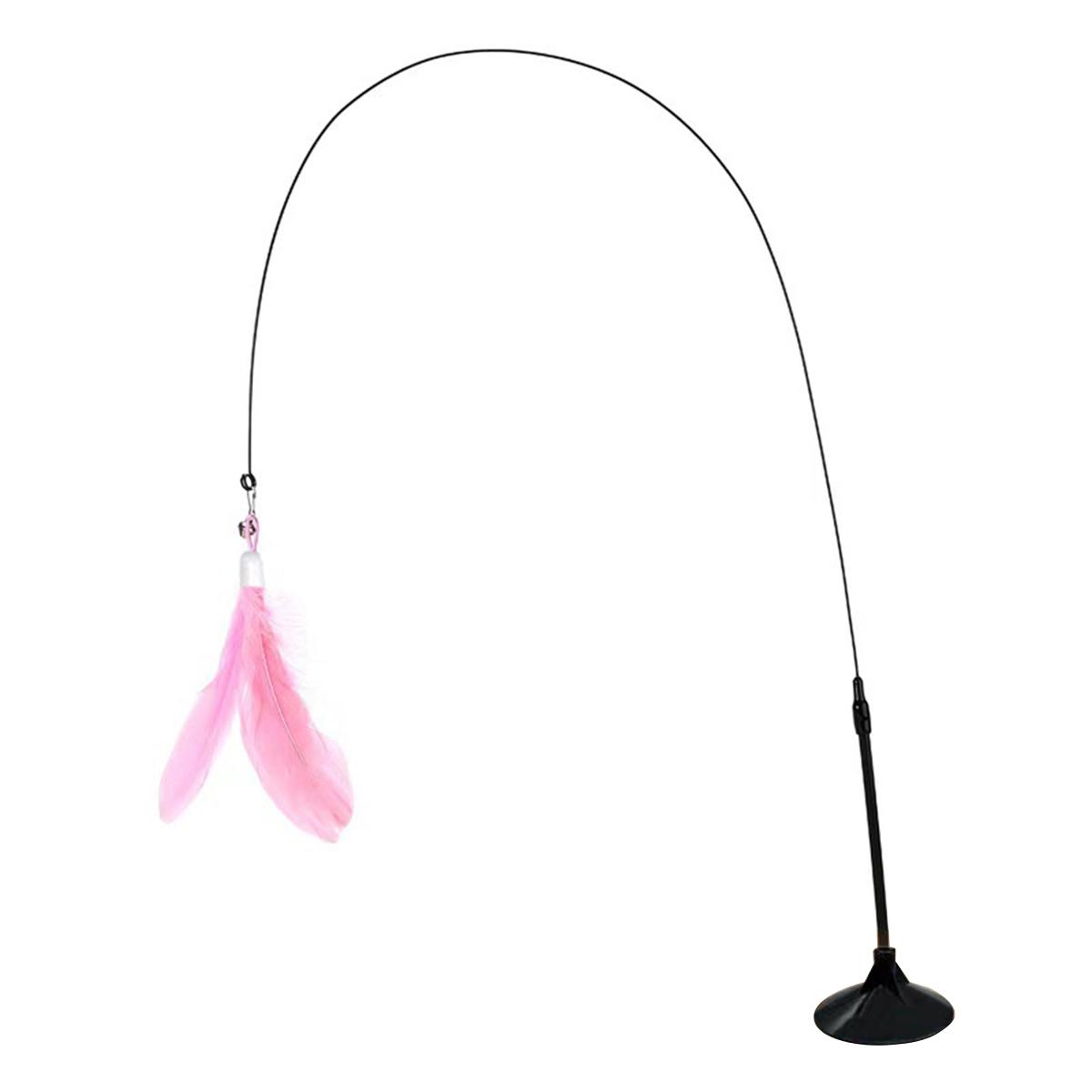 1pc Cat Teaser Stick With Bell, Feather, Long Rod Suction Cup As picture