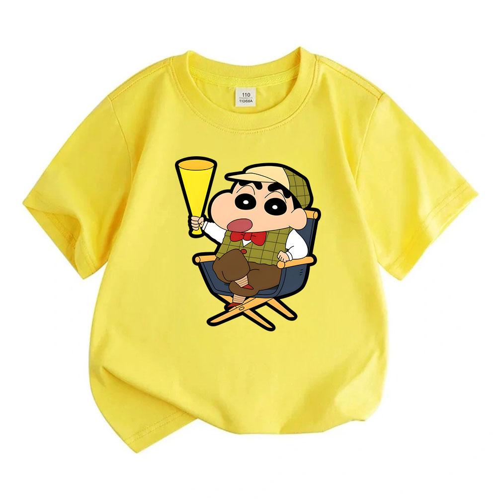 Kids Boys Girls Crew Neck Short Sleeve 100% Cotton T-Shirt, Cute Cartoon Shinosuke Director Pattern Casual Soft Breathable Tee Tops for Children Daily