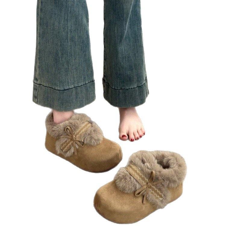 Winter Cotton Shoes New Year's Thick-soled Heightened Piled Thickened Warm Snow Small Fluffy Birkenstocks