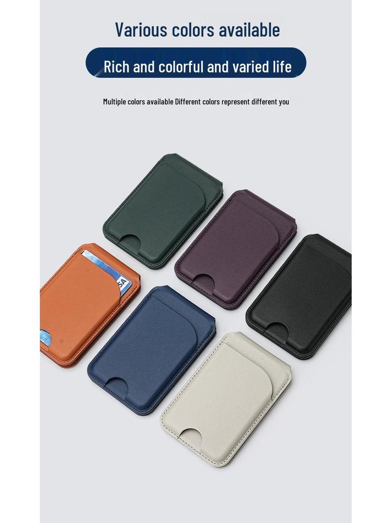 European Fashion Magnetic MagSafe Card Holder: Eco-Friendly PU Leather Folding Stand with Metal Hinge.