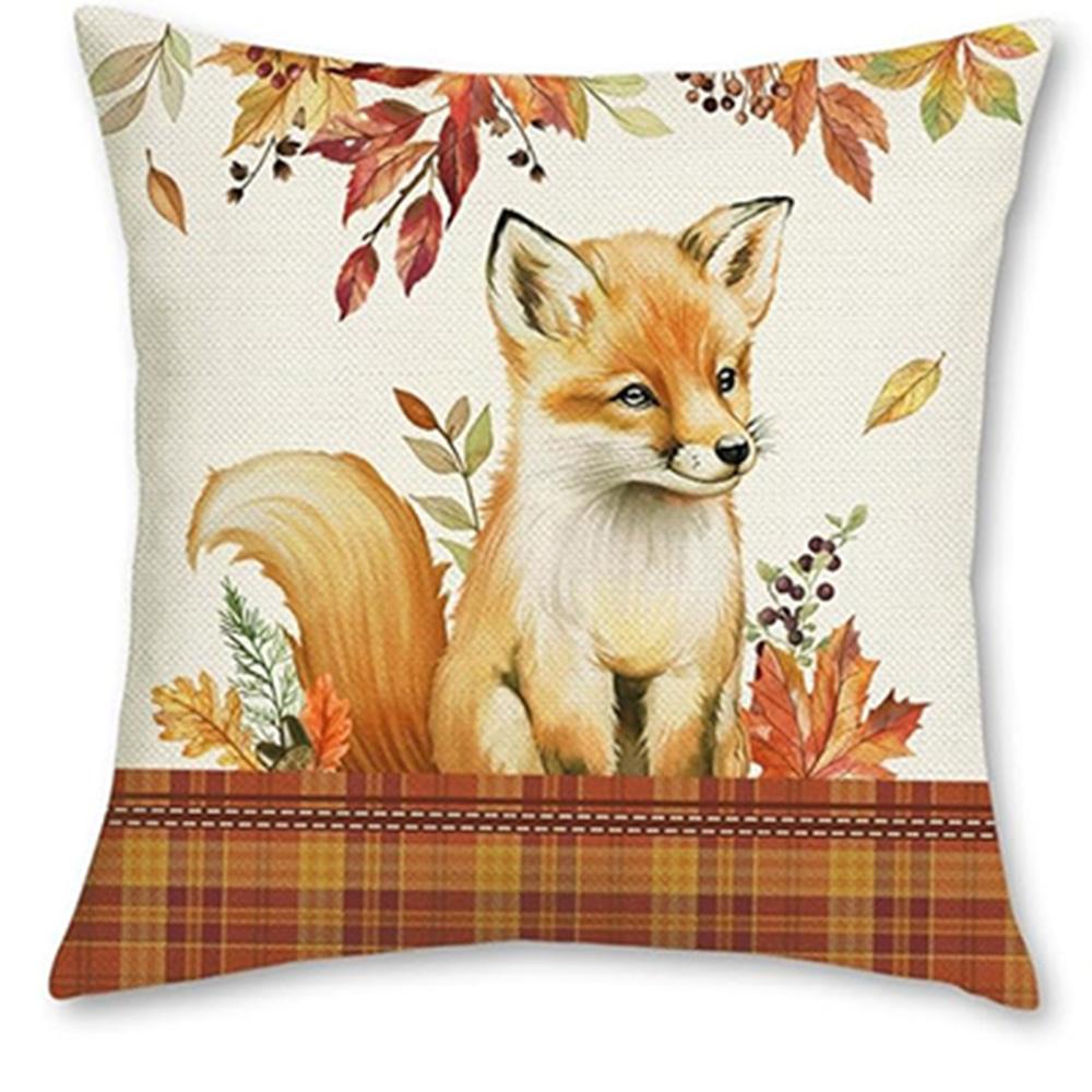 Four Autumn-Themed Animal-Printed Pillowcases: Fox, Rabbit, Squirrel, and Deer Sofa Cushion Cover, Home Room Decoration