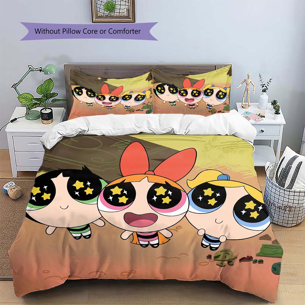 Cute Powerpuff Girls Printed Bedding Set Duvet Cover Pillowcase No Filler, Soft Home Bedroom Decor, Perfect Gift for Fans.chl