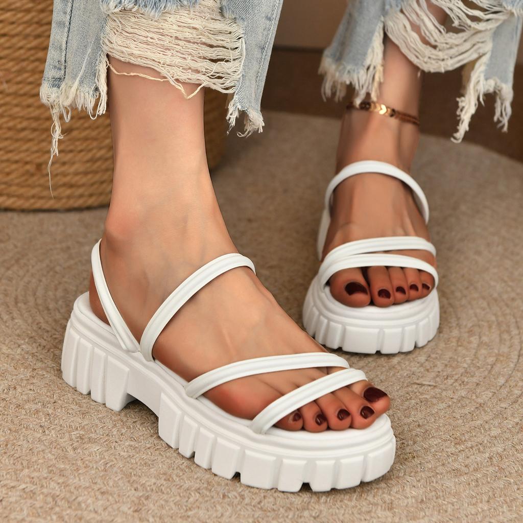 Fashion Summer Women Slippers Round Toe Slip-On Leather Comfortable Shoes Fashion Platform Sandals Roman Style Slippers Slides Women